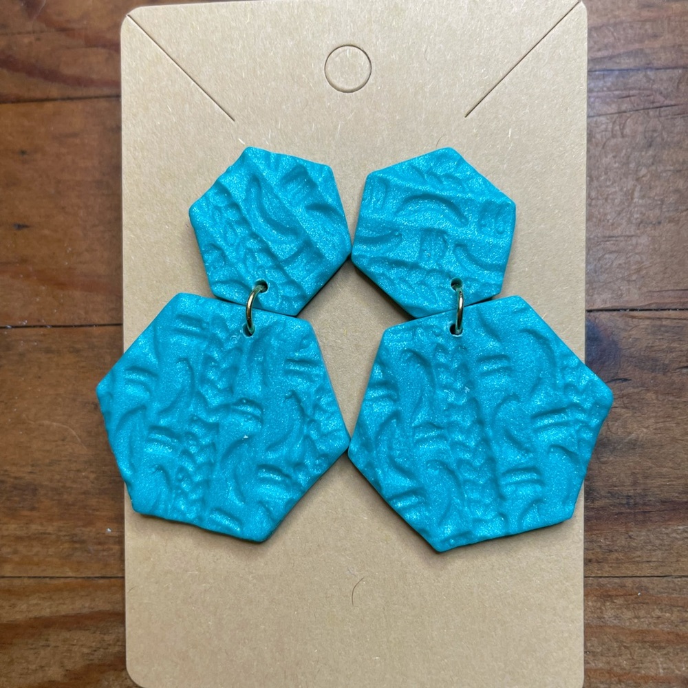 Metallic Blue Polymer Clay Drop Earrings